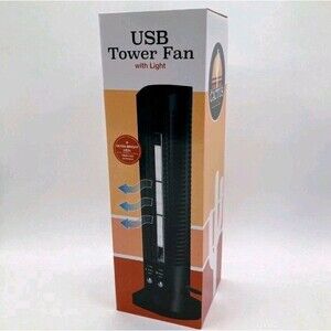 Portable Personal USB Mini Tower Fan 45°.Tilt LED Lights for Desktop 2 Speed NIB